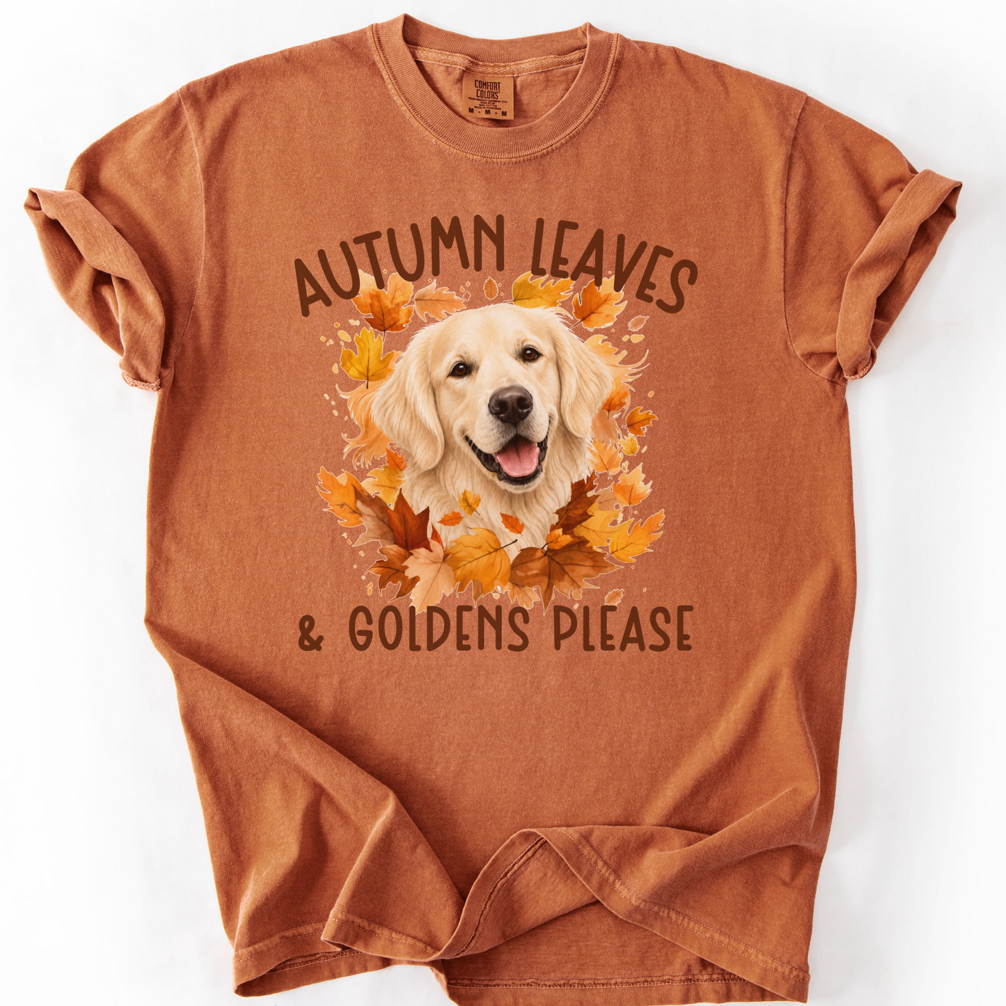 English Cream Golden Mom Fall Shirt, Autumn Leaves & Goldens Please