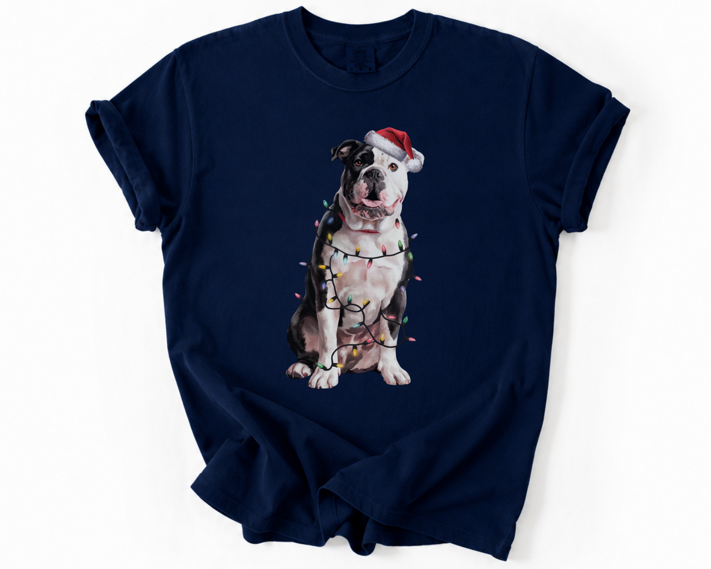 American Bulldog Christmas Lights Dog Shirt, Festive Bulldog Holiday Tee for Dog Lovers