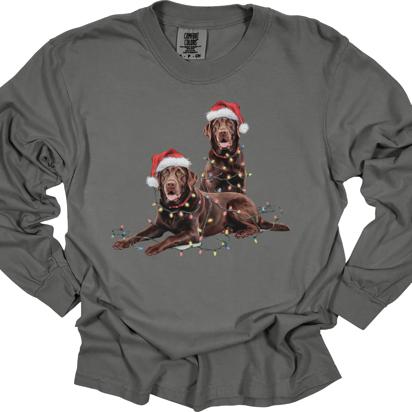 Chocolate Lab Christmas Lights Long Sleeve Shirt, Dog Lover Gift
