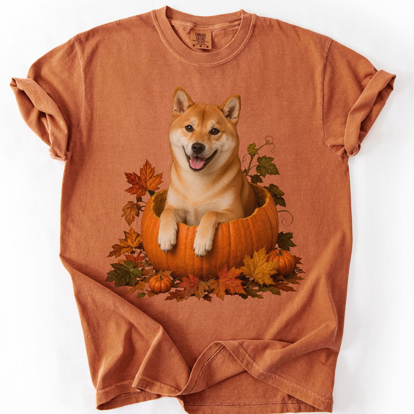 Red Shiba Inu Pumpkin Shirt, Cute Fall Dog Lover T-Shirt for Autumn Vibes