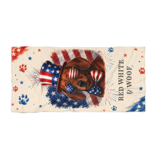 Red Dachshund Patriotic Beach Towel