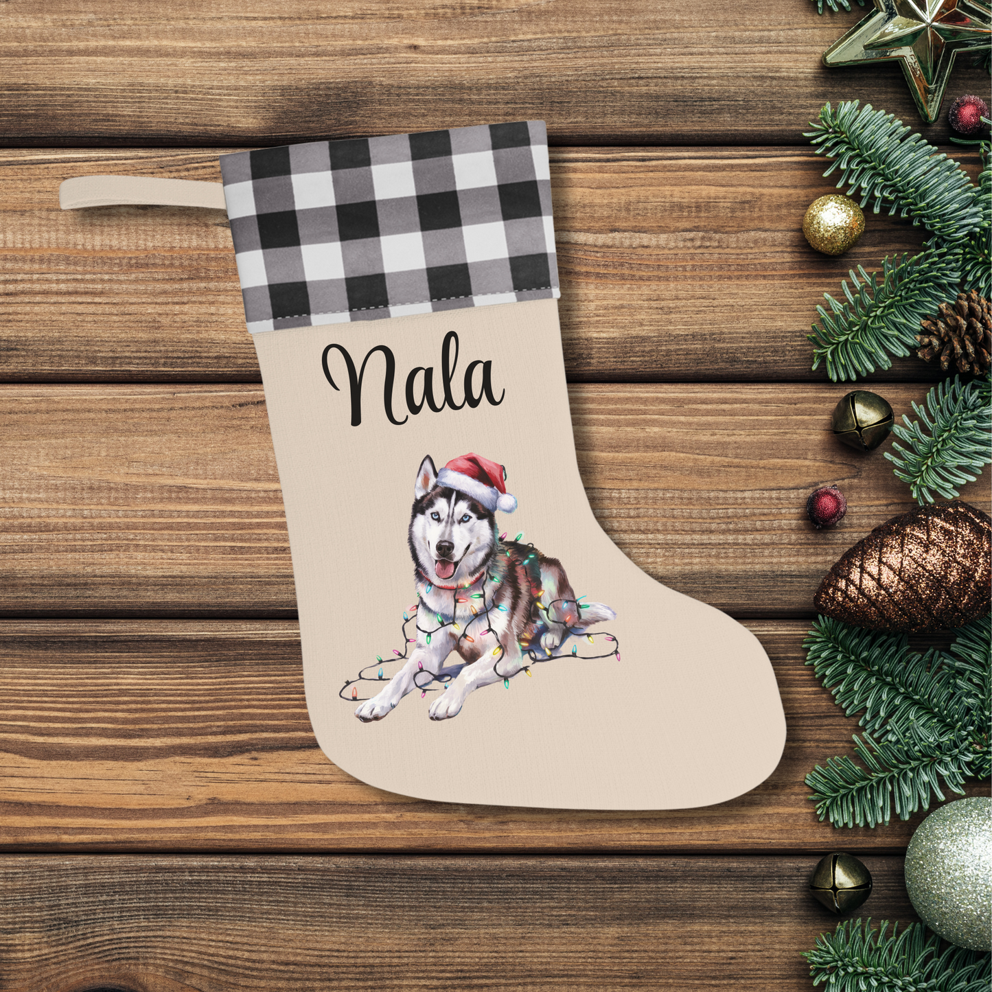 Personalized Siberian Husky Christmas Stocking, Holiday Decor Gift for Pet Lovers