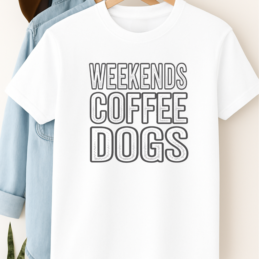 Weekends Coffee Dogs Shirt Dog Lover Gift Coffee and Dog T-Shirt Weekend Vibes Tee Cozy Dog Mom Shirt
