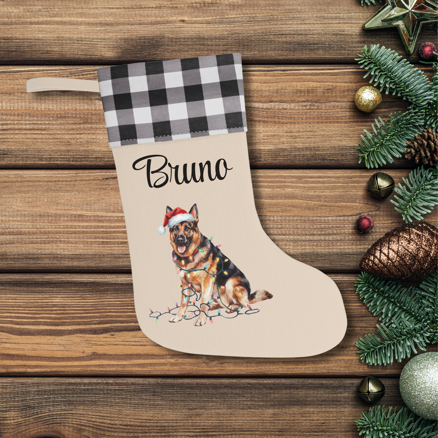 Personalized German Shepherd Christmas Stocking, Holiday Decor Gift for Pet Lovers