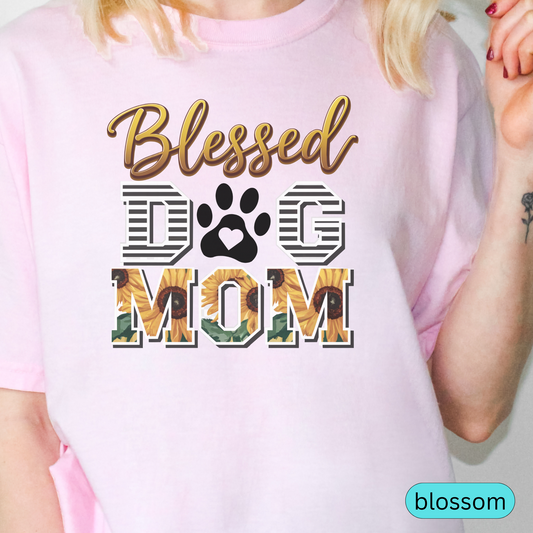 Blessed Dog Mom T-Shirt with Sunflower Design, Cute Pet Lover Shirt, Gift for Dog Moms, Paw Print Dog Mama Tee