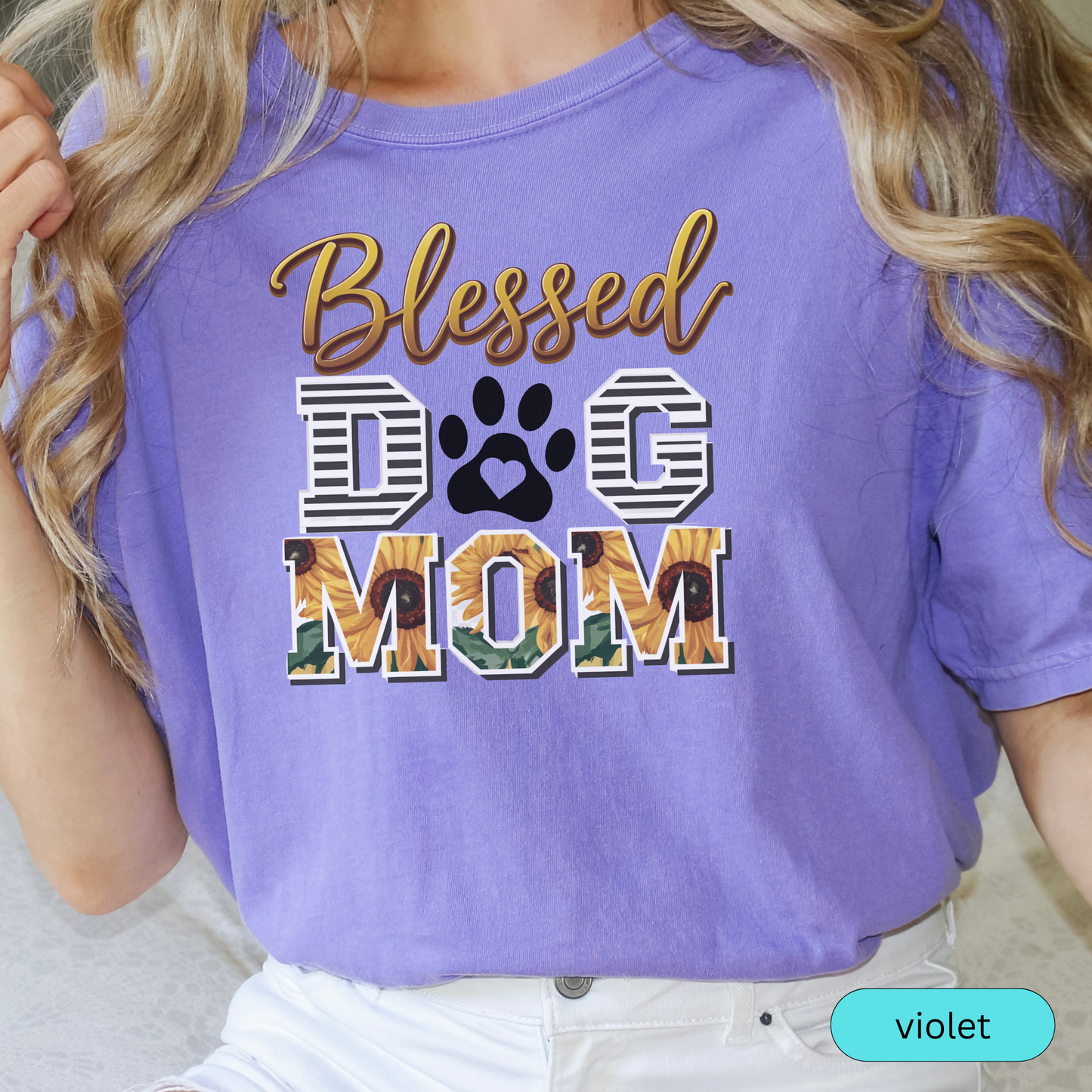 Blessed Dog Mom T-Shirt with Sunflower Design, Cute Pet Lover Shirt, Gift for Dog Moms, Paw Print Dog Mama Tee
