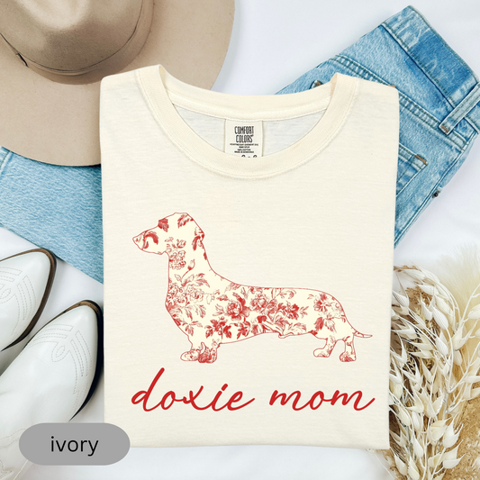 Doxie Mom T-Shirt, Floral Dachshund Shirt for Women, Cute Wiener Dog Tee, Sausage Dog Gift, Dog Lover Apparel
