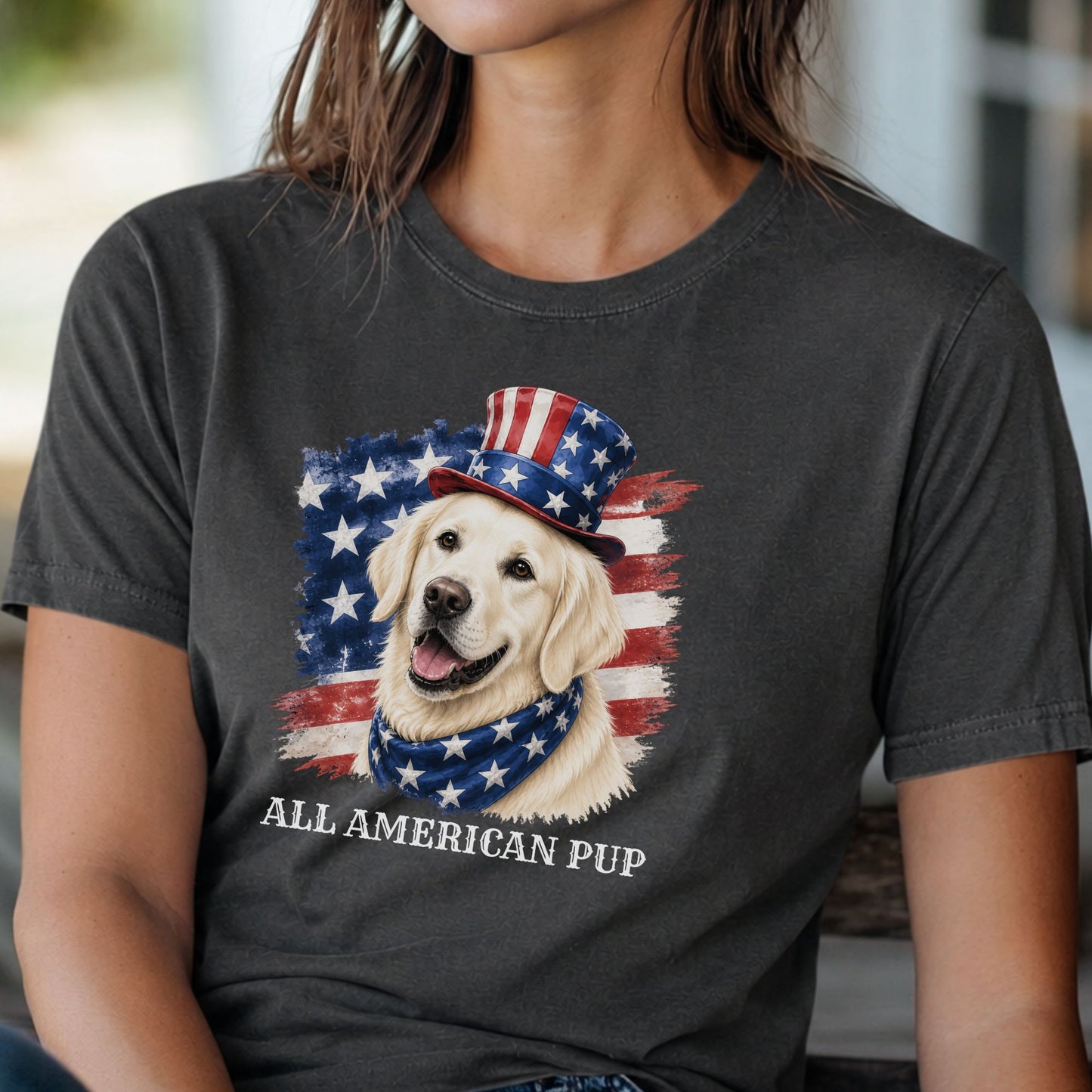 Patriotic English Cream Golden Retriever All American Pup Shirt