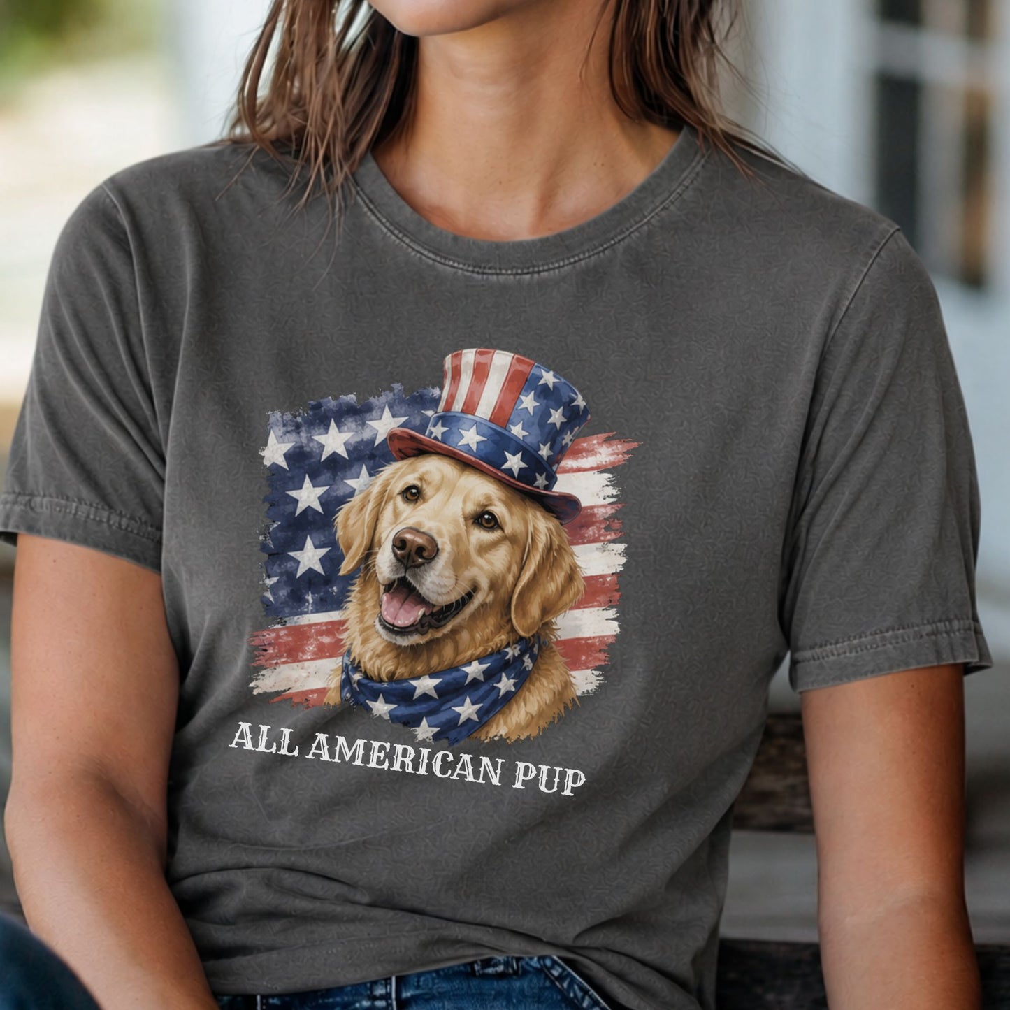 Patriotic Golden Retriever All American Pup Shirt
