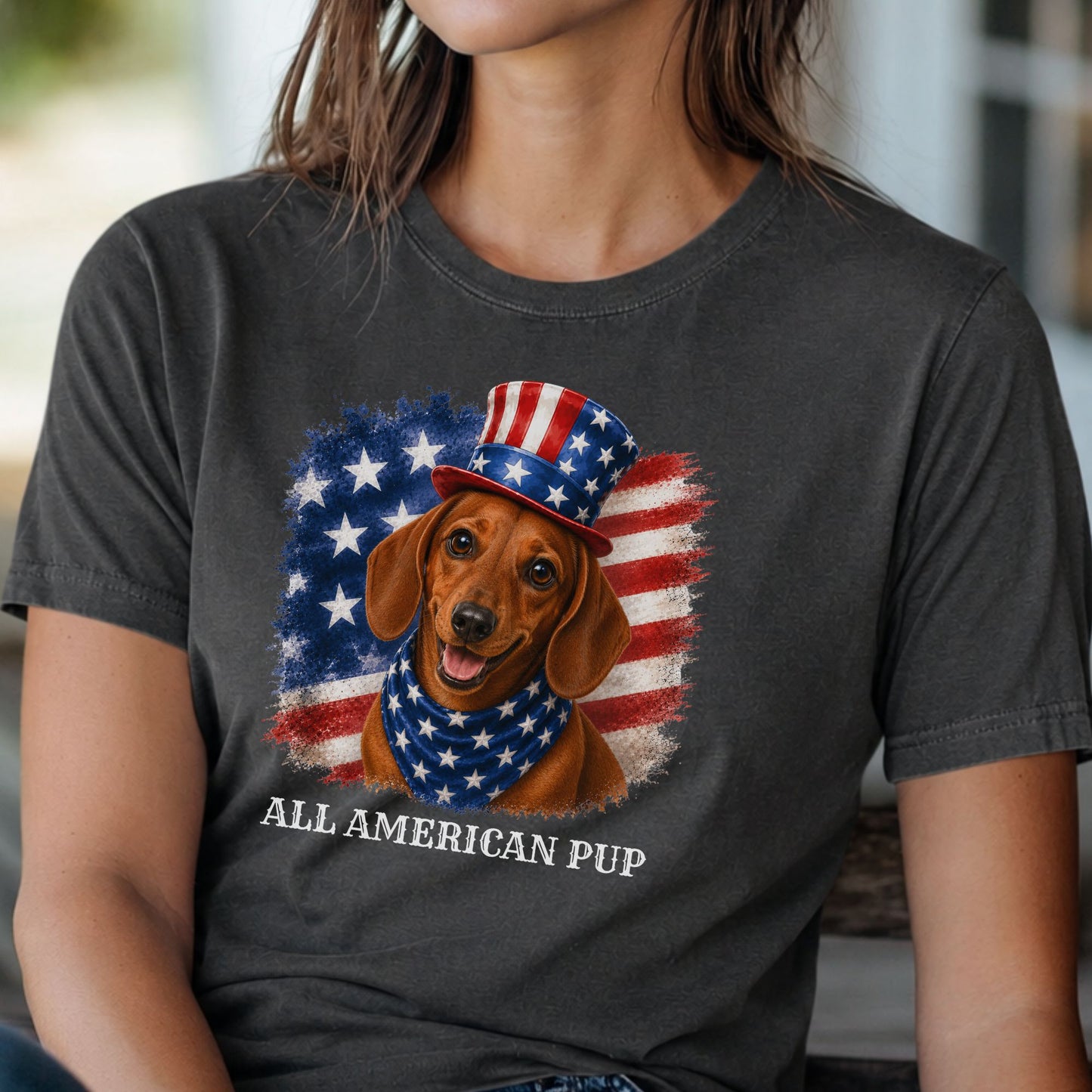 Patriotic Red Dachshund All American Pup Shirt