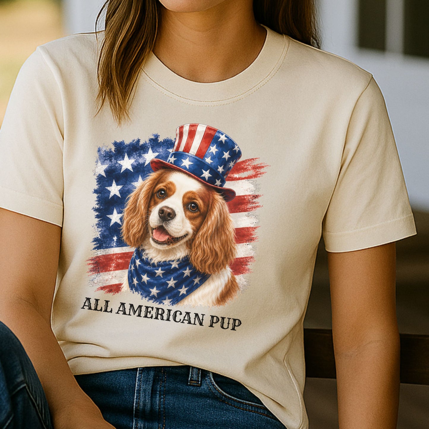 Patriotic Blenheim Cavalier All American Pup Shirt