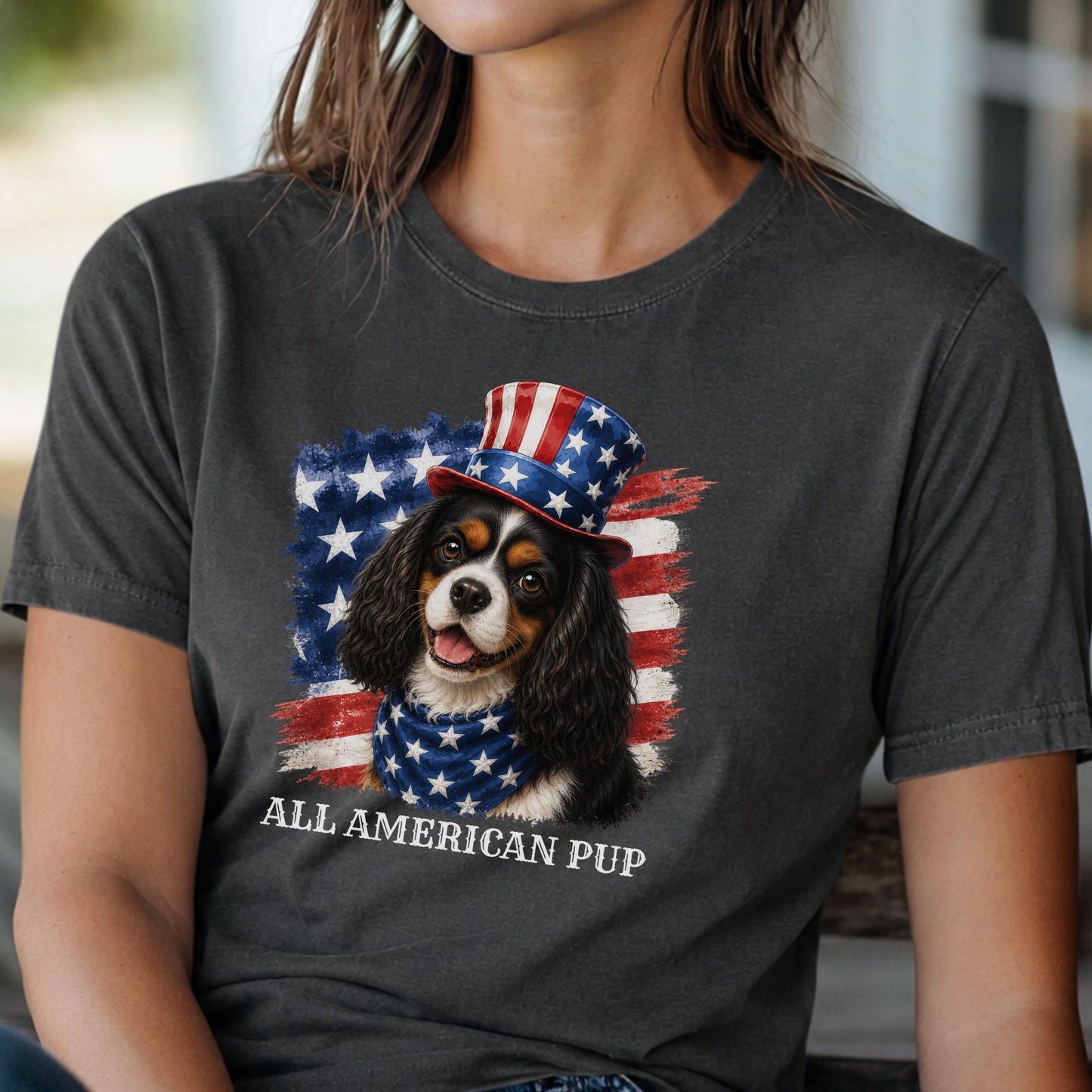 Patriotic Tricolor Cavalier All American Pup Shirt