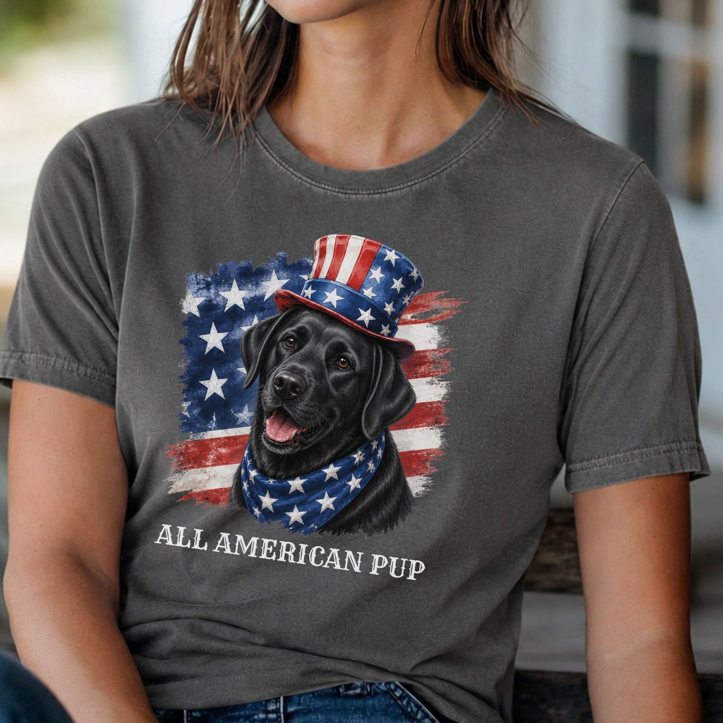 Patriotic Black Lab All American Pup Shirt