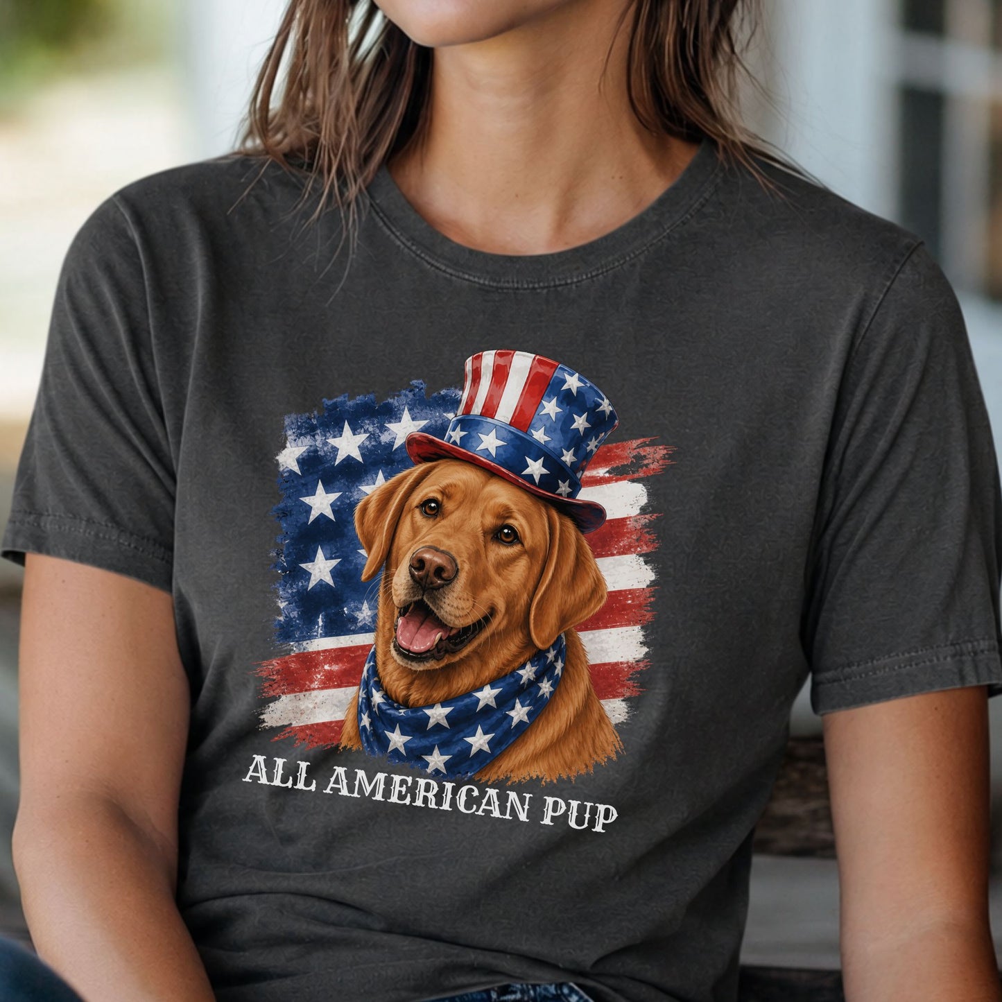 Patriotic Fox Red Lab All American Pup Shirt