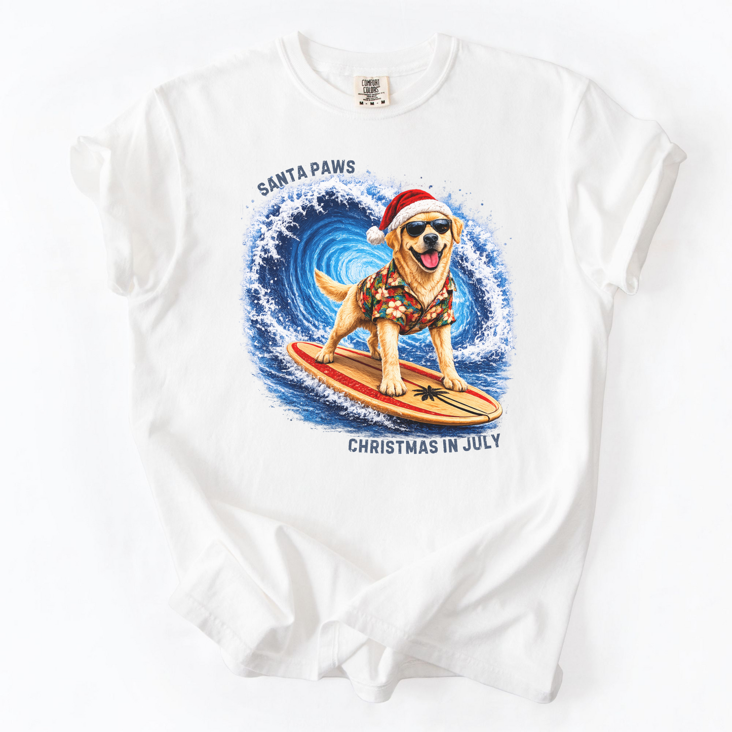 Christmas in July Gift for Yellow Lab Lovers, Santa Paws Beach Shirt