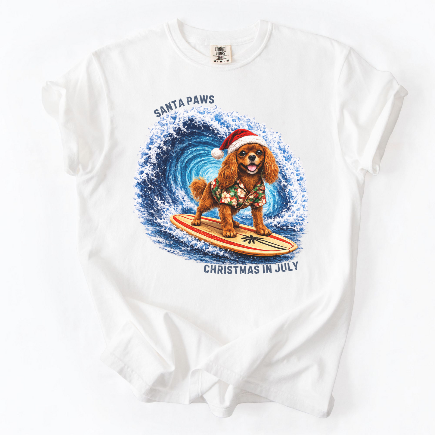 Christmas in July Gift for Ruby Cavalier Lovers, Santa Paws Beach Shirt
