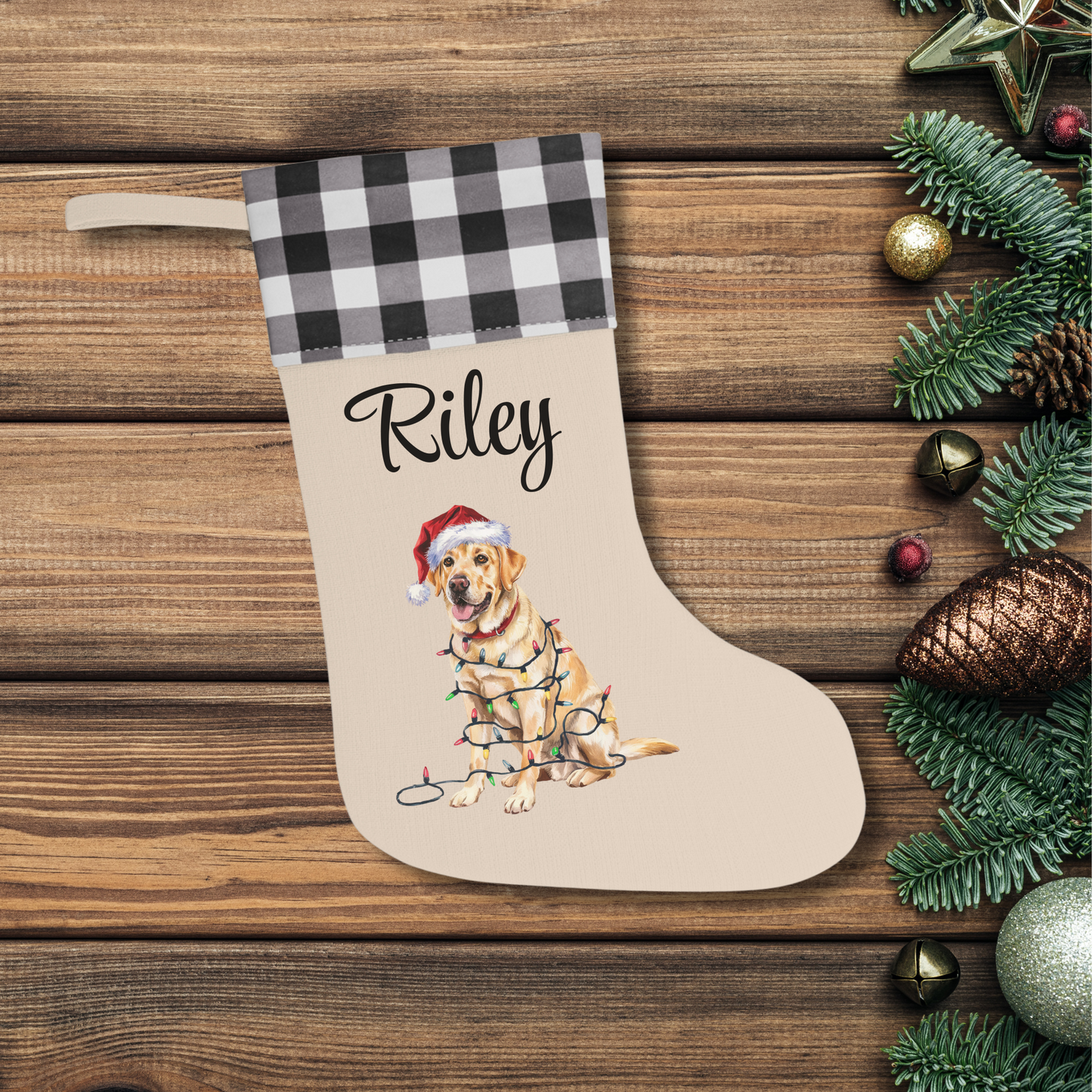 Personalized Yellow Labrador Christmas Stocking, Holiday Decor Gift for Pet Lovers