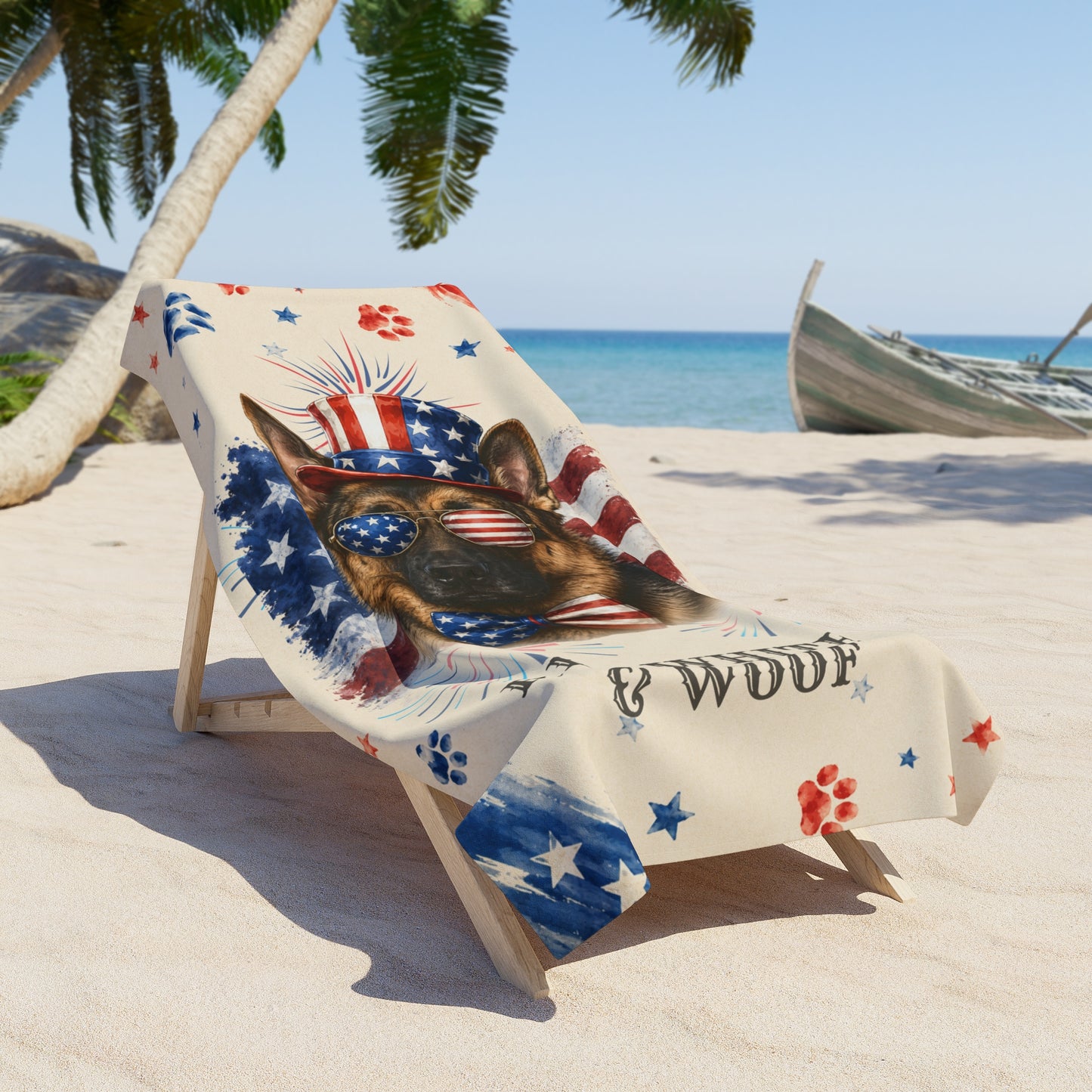 German Shepherd Patriotic Beach Towel