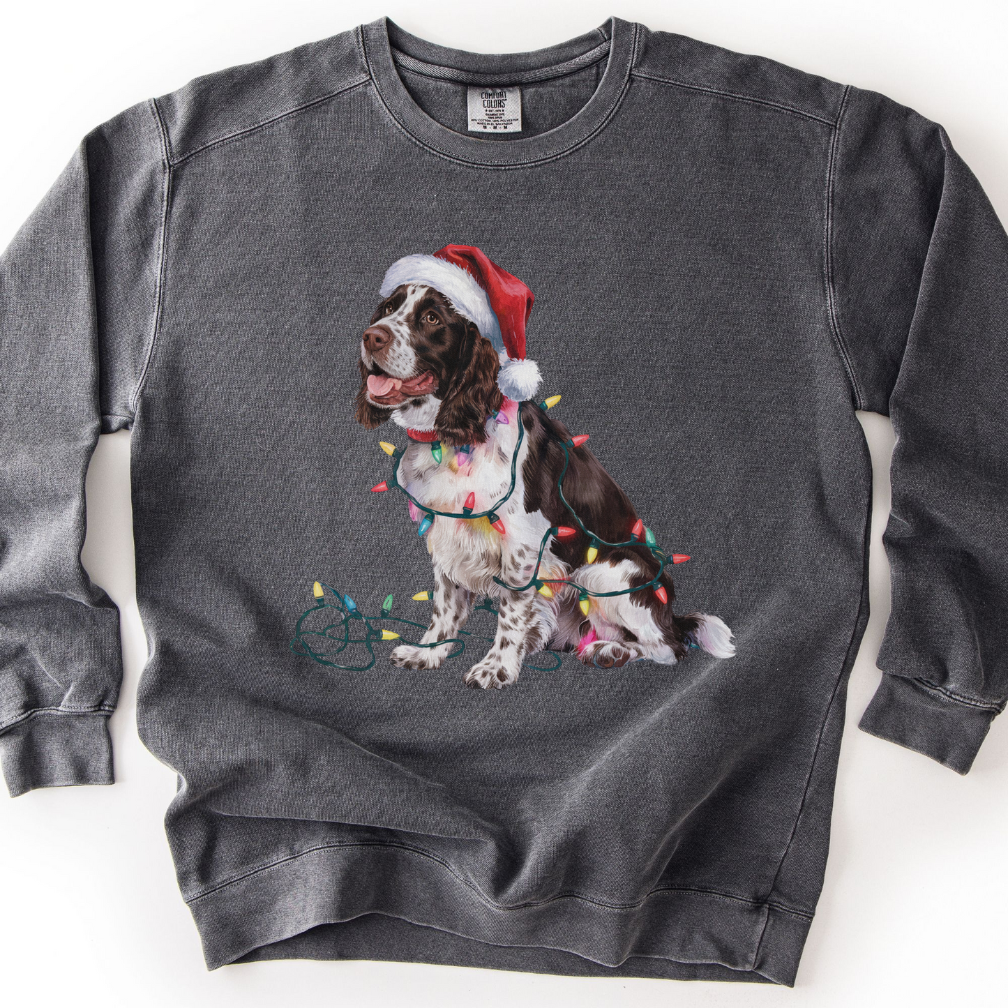 Christmas Springer Spaniel Sweatshirt, Festive Dog Lights Sweater, Dog Lover Gift