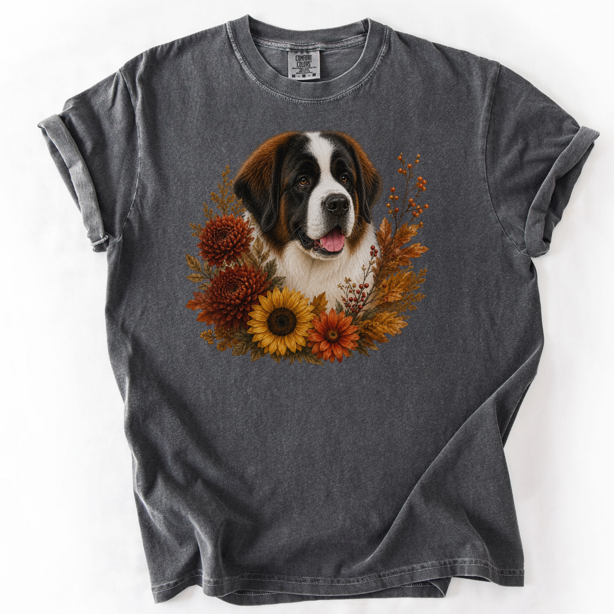 Personalized Dog Photo Fall Floral Shirt Custom Pet Comfort Colors Tee
