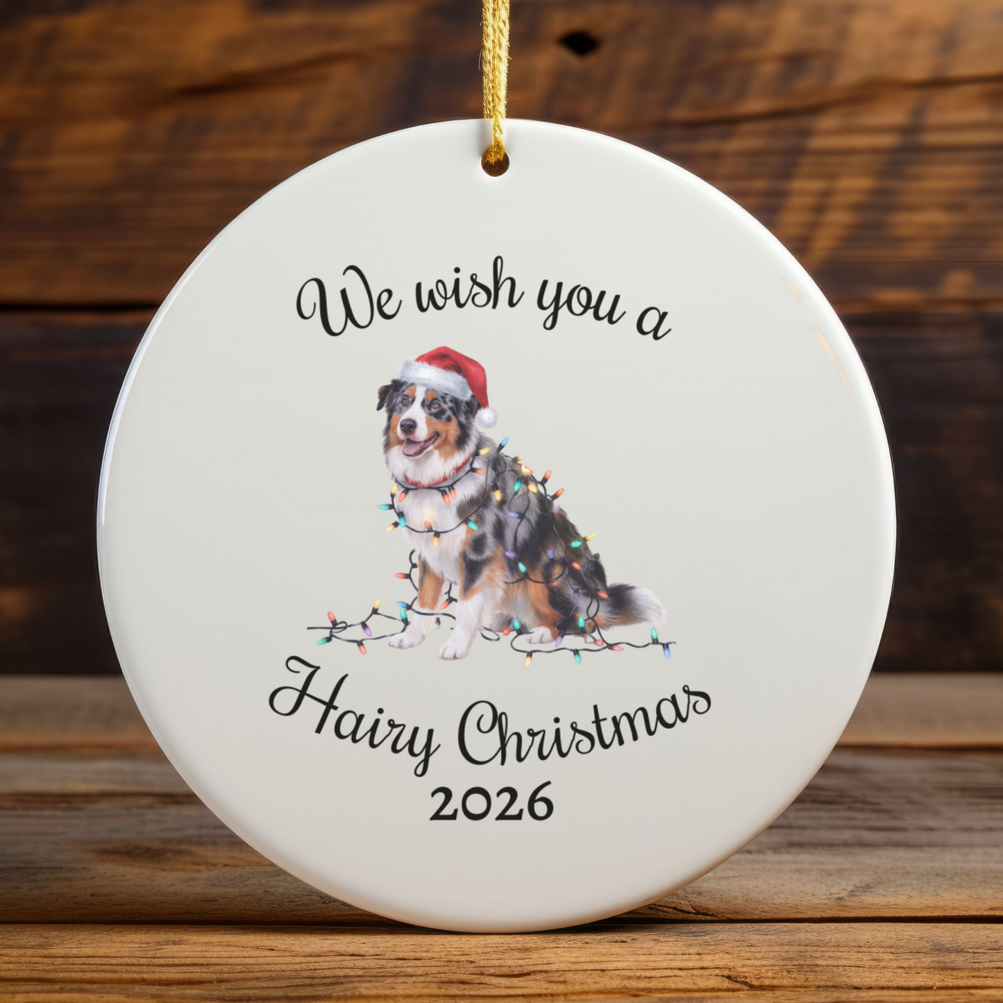 Australian Shepherd Ornament, Personalized Christmas Lights Dog Keepsake