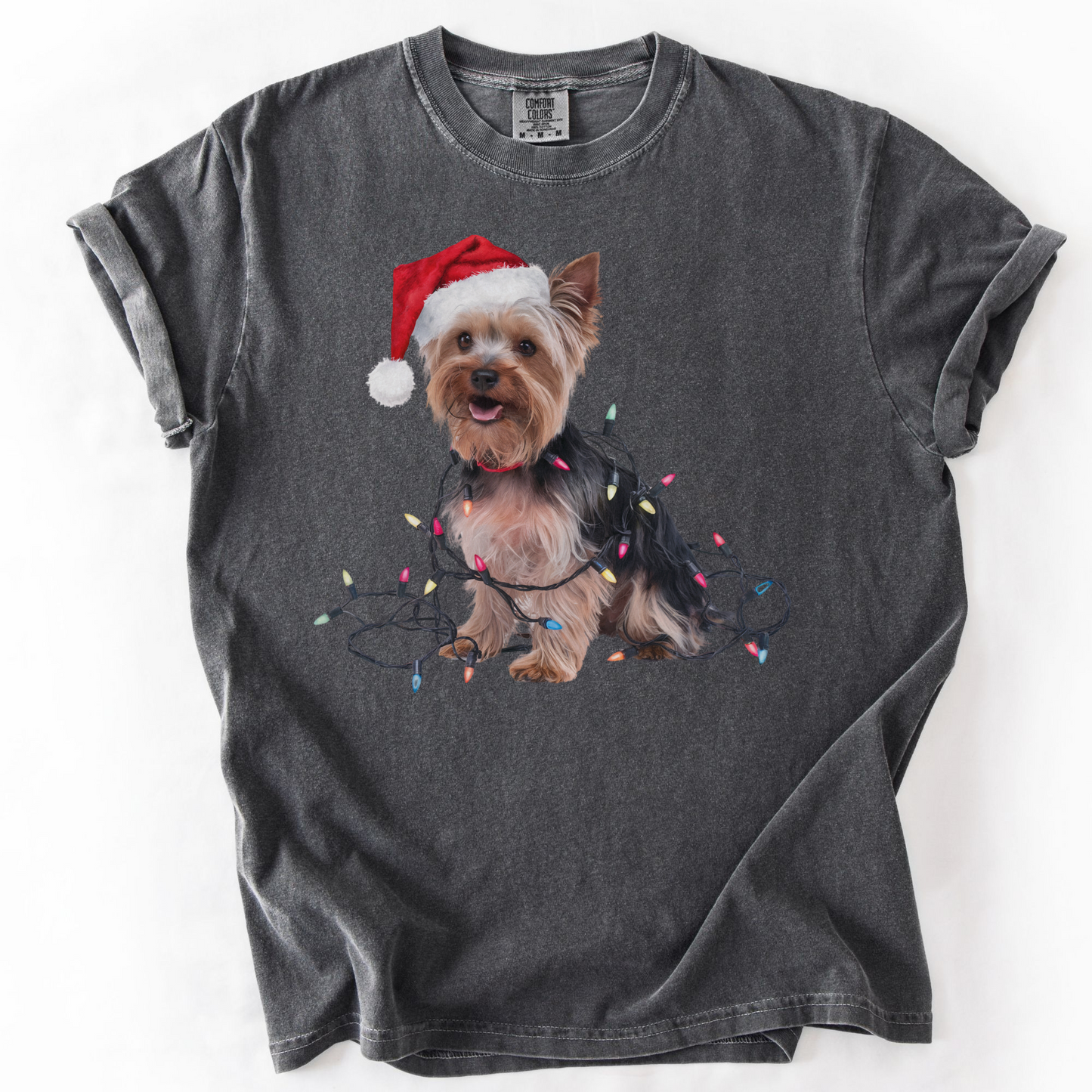 Yorkshire Terrier Christmas Lights Shirt, Festive Holiday Tee for Yorkie Fans