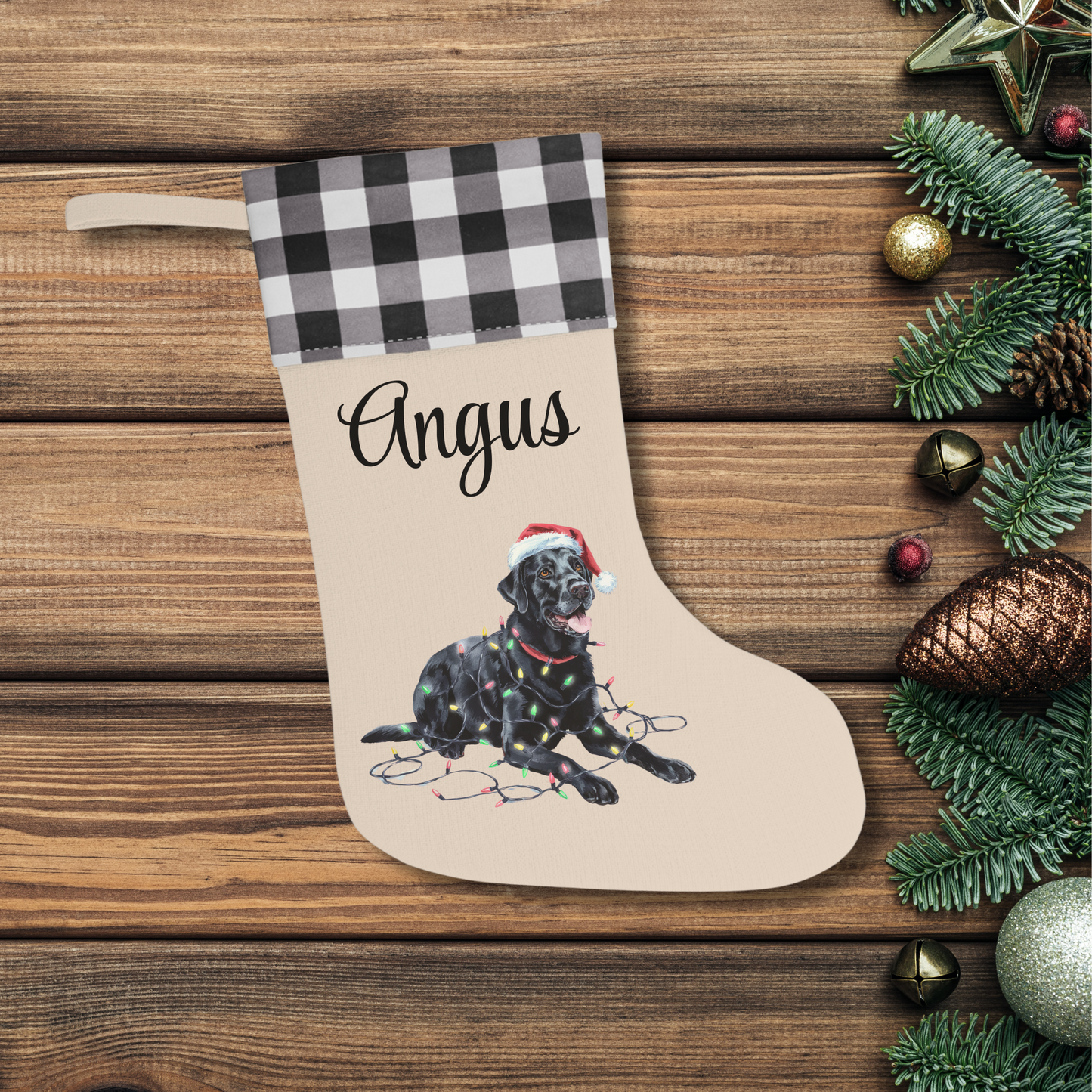 Personalized Black Labrador Christmas Stocking, Holiday Decor Gift for Pet Lovers