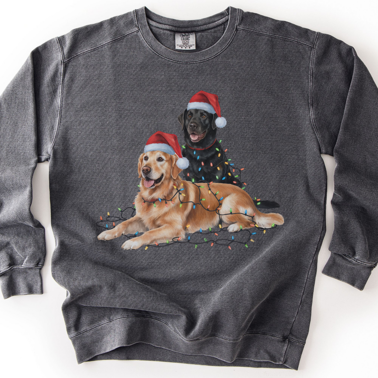 Black Lab and Golden Retriever Christmas Lights Sweatshirt