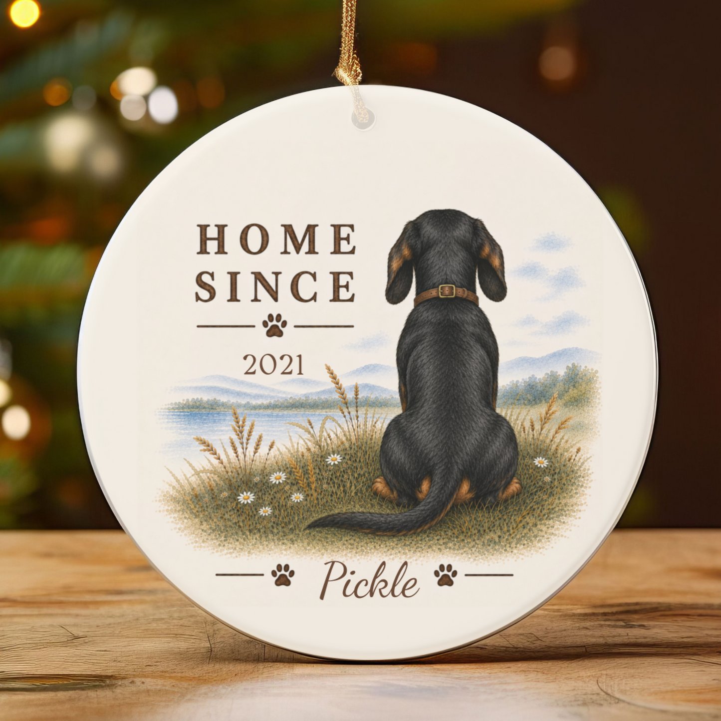 Personalized Black and Tan Dachshund Ornament, Double Sided Gotcha Day Gift, Custom Dog Keepsake