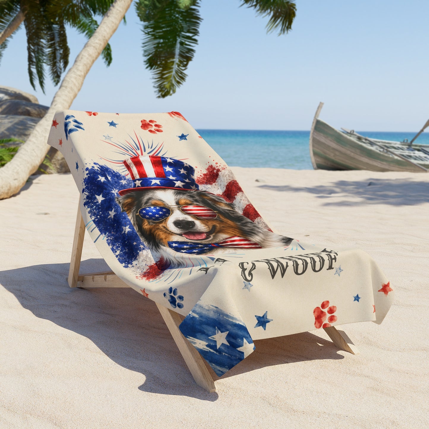 Australian Shepherd Patriotic Beach Towel