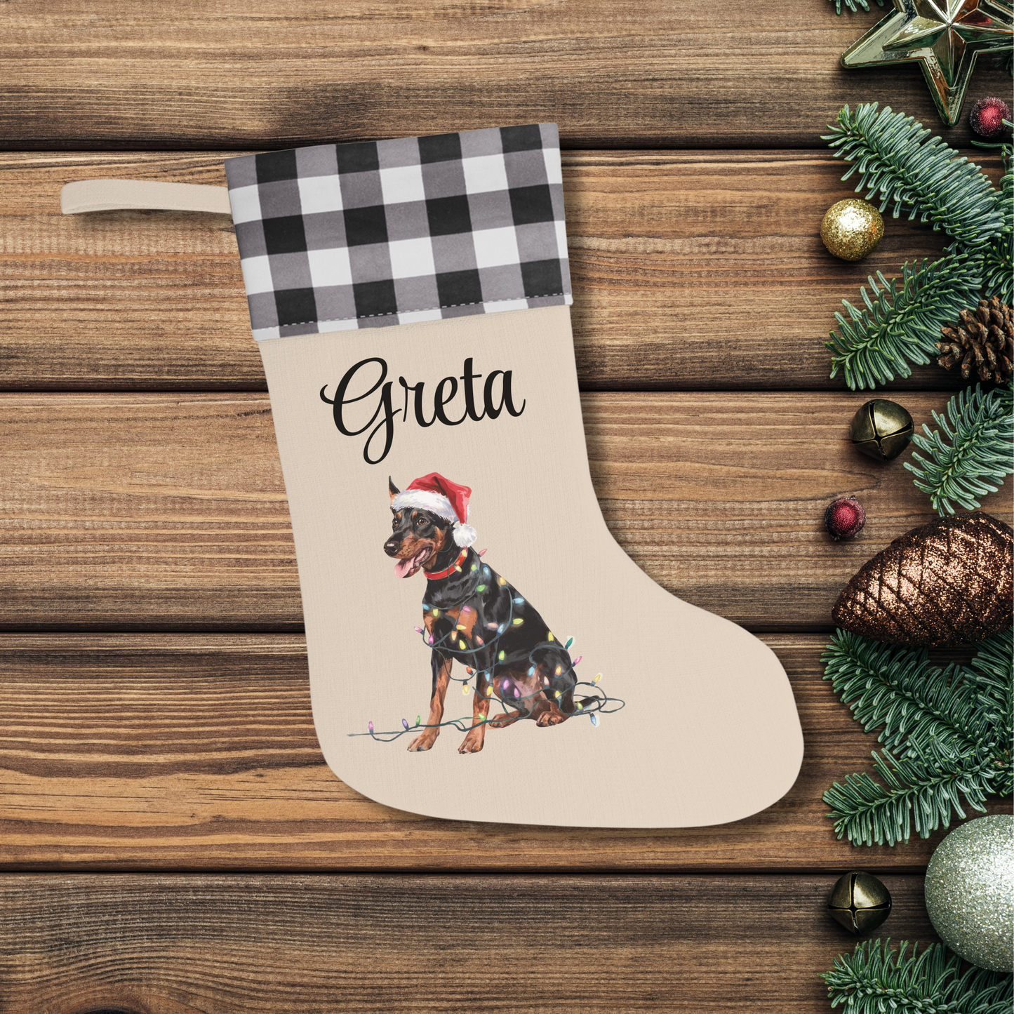 Personalized German Pinscher Christmas Stocking, Holiday Decor Gift for Pet Lovers