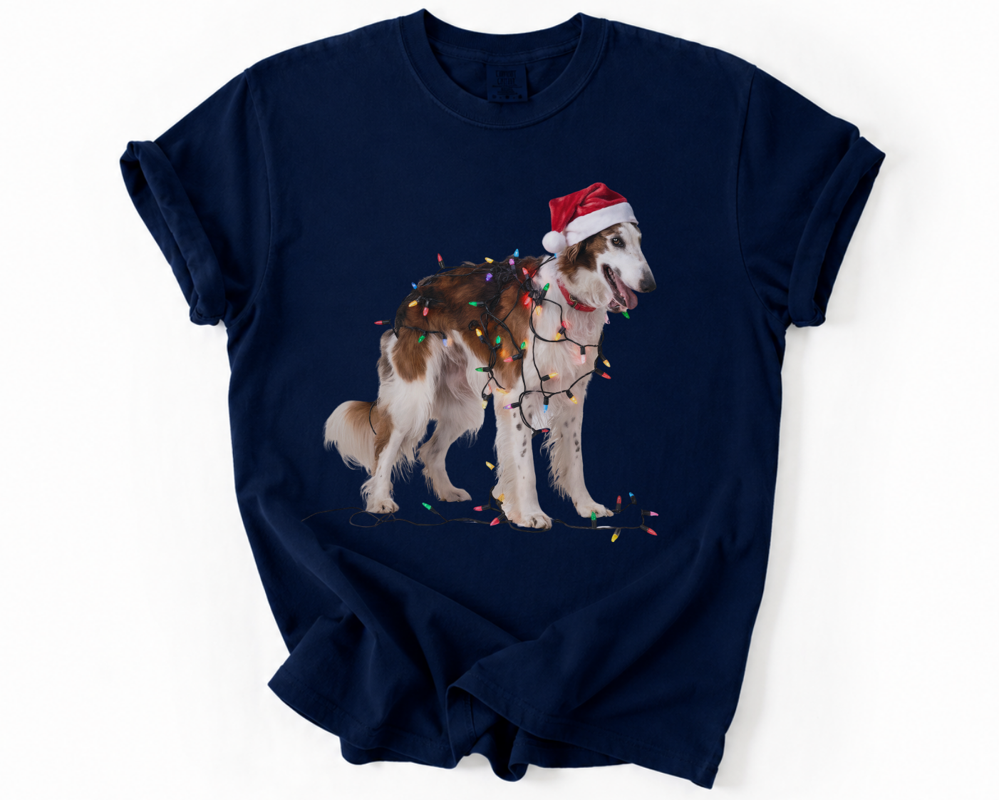 Borzoi Christmas Lights Dog Shirt, Festive Borzoi Holiday Tee for Dog Lovers