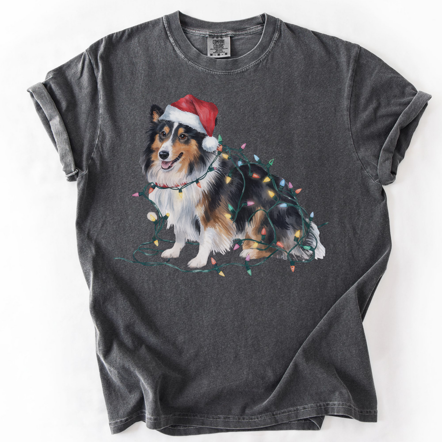 Shetland Sheepdog Christmas Lights Shirt, Festive Holiday Tee for Sheltie Lovers