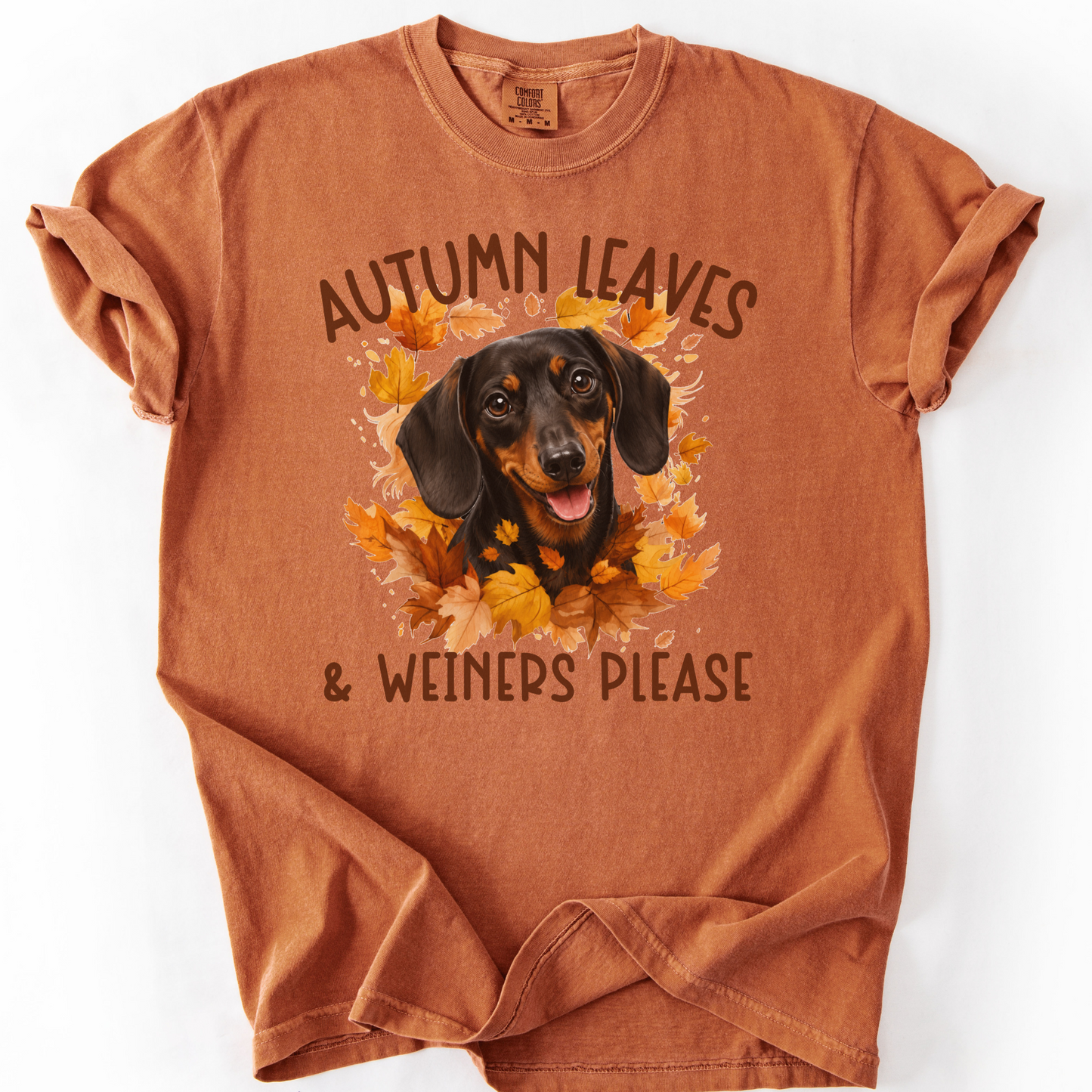 Black & Tan Dachshund Mom Fall Shirt, Autumn Leaves and Dachshunds Please