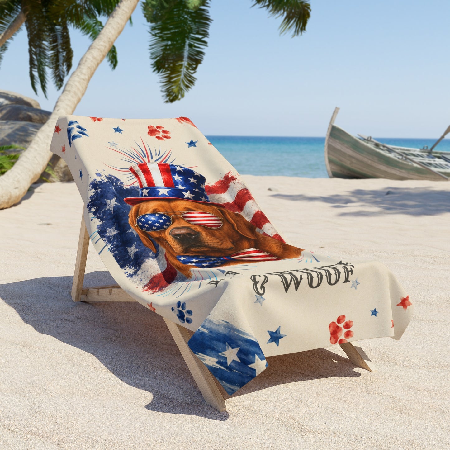 Fox Red Labrador Patriotic Beach Towel