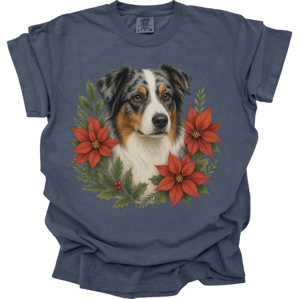 Australian Shepherd Christmas Shirt, Aussie Dog Poinsettia Tee, Holiday Gift for Dog Lover