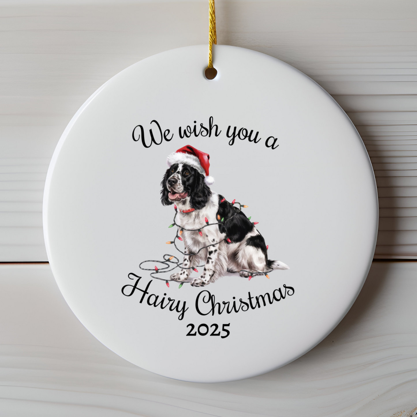 Christmas Black Springer Spaniel Ornament, Christmas Lights Dog Keepsake