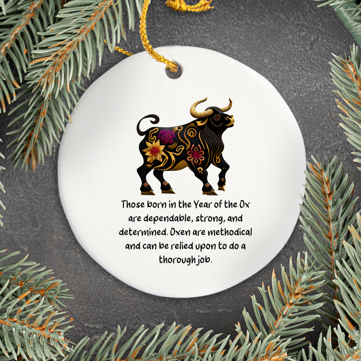 Chinese Zodiac Ox Ornament, Year of the Ox Horoscope Gift for Lunar New Year
