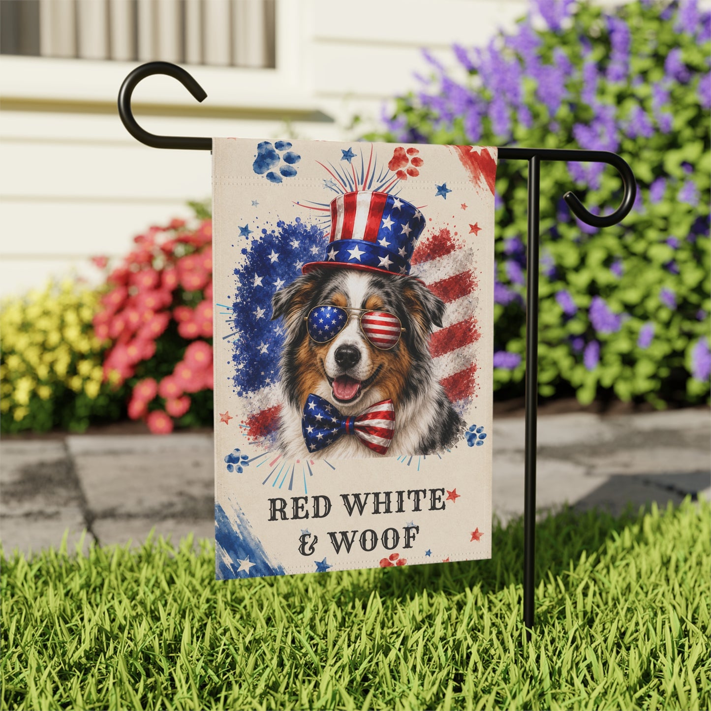 Patriotic Australian Shepherd Garden Flag