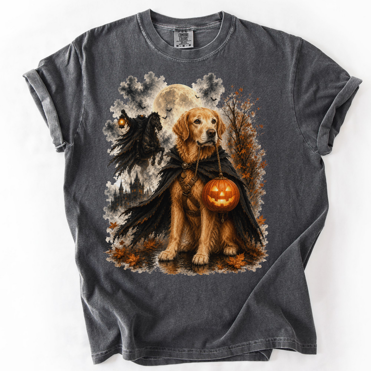 Custom Halloween Dog Shirt, Personalized Headless Horseman Comfort Colors Pet Portrait Tee