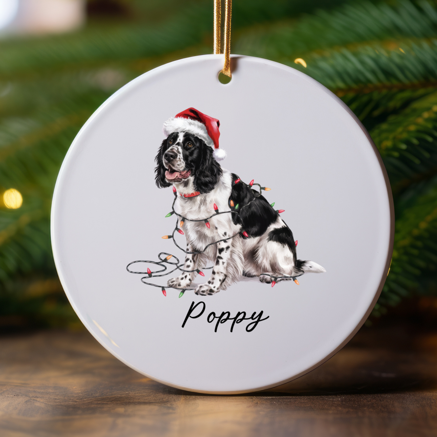 Personalized Black Springer Spaniel Ornament, Christmas Dog Decor