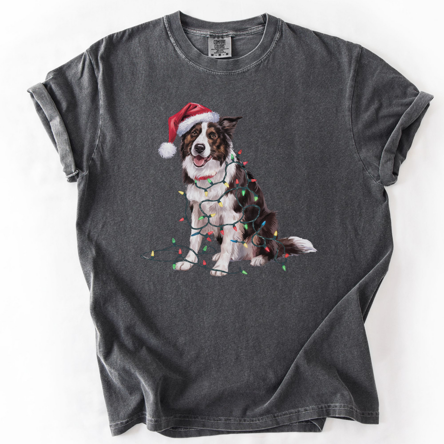 Christmas Border Collie Shirt, Christmas Lights Dog Tee, Christmas Dog Tee, Border Collie Mom Tshirt, Gift for Dog Lover, Border Collie