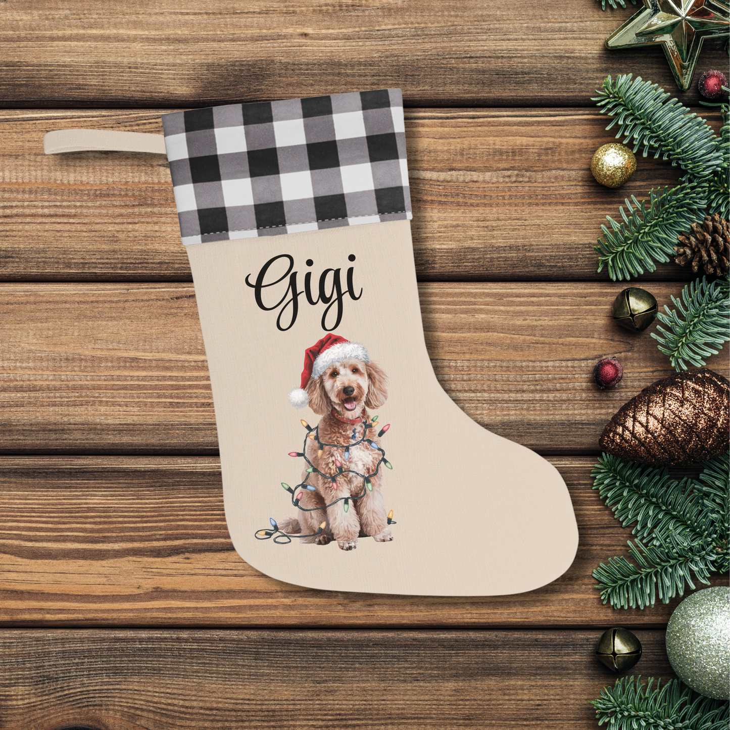 Personalized Poodle Christmas Stocking, Holiday Decor Gift for Pet Lovers