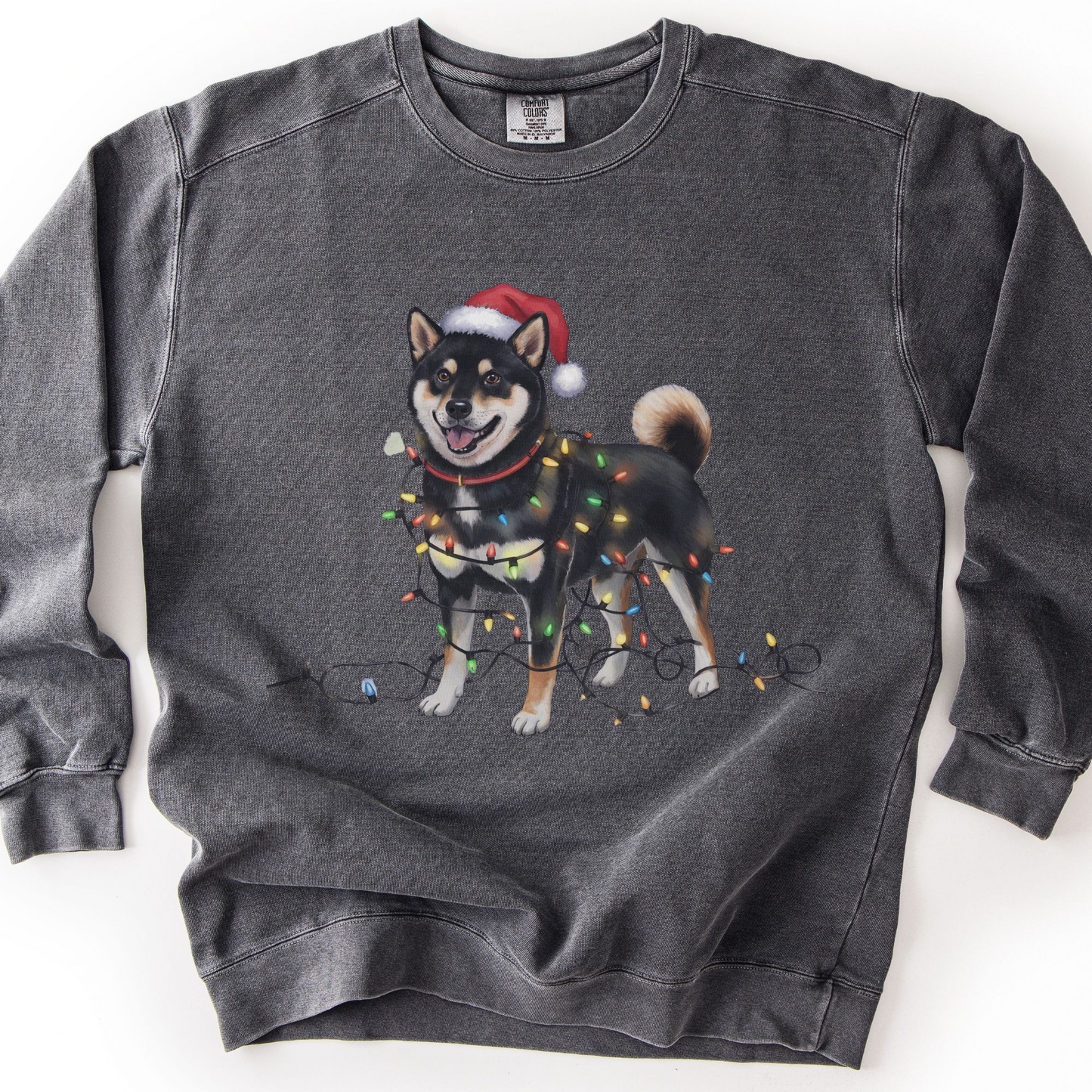 Black Shiba Inu Christmas Lights Sweatshirt, Festive Dog Lover Apparel