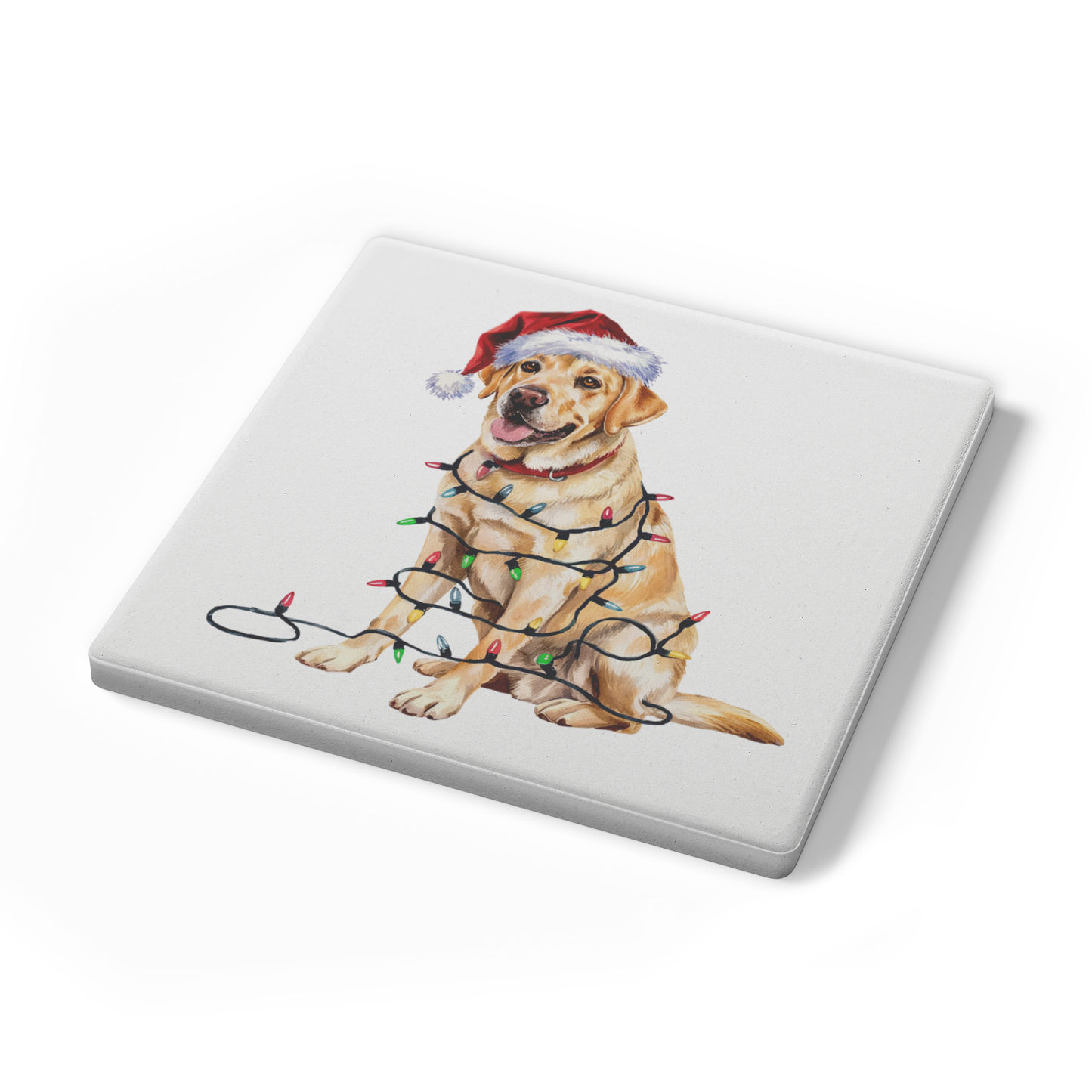 Personalized Yellow Lab Dog Christmas Lights Coasters
