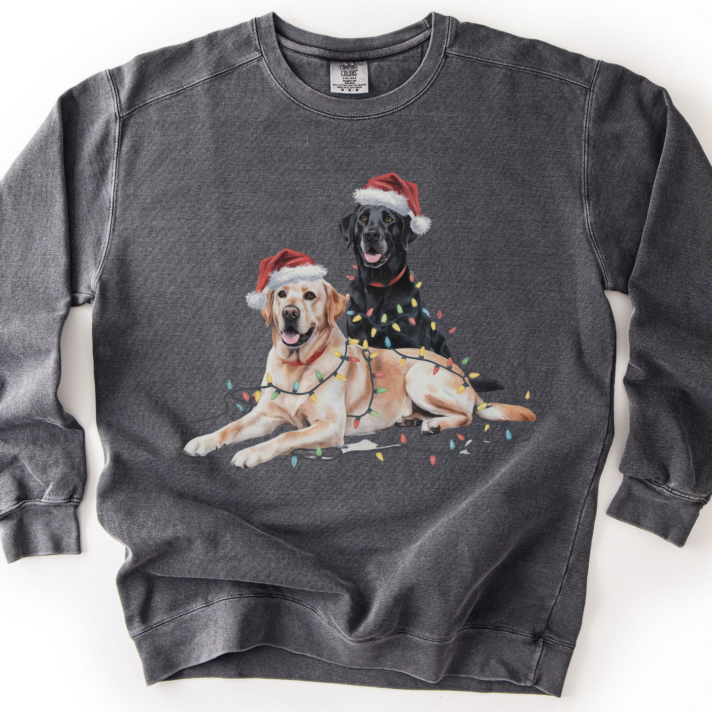 Black and Yellow Labradors Christmas Lights Sweatshirt
