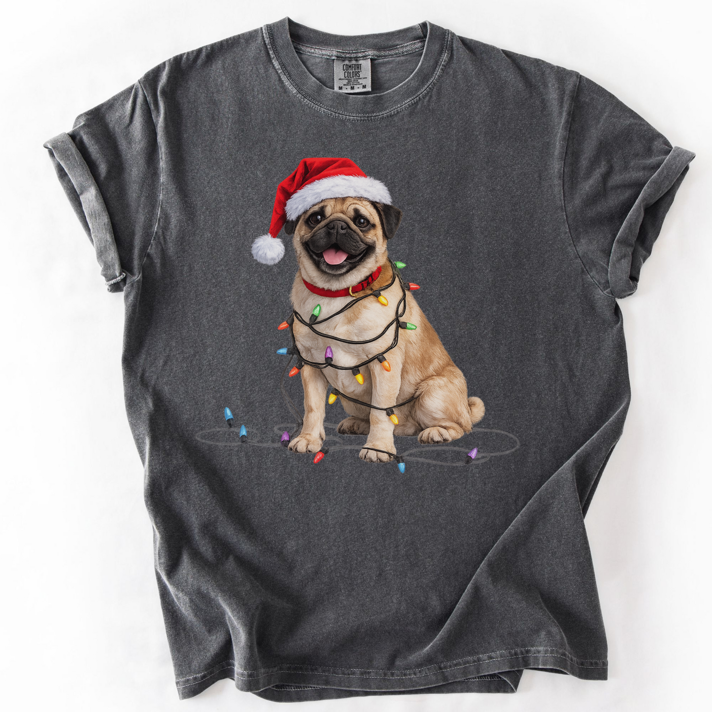 Christmas Fawn Pug Shirt, Christmas Dog Tee, Christmas Lights Dog Tee, Pug Mom Tshirt, Gift for Dog Lover, Pug