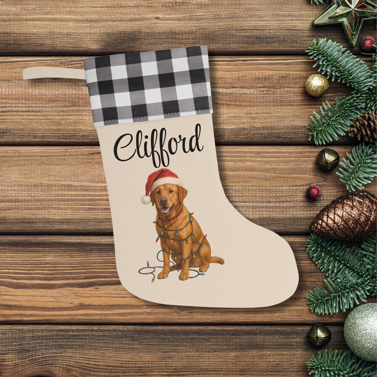 Personalized Fox Red Labrador Retriever Christmas Stocking, Custom Dog Name Holiday Stocking, Labrador Lover Gift, Pet Christmas Decor