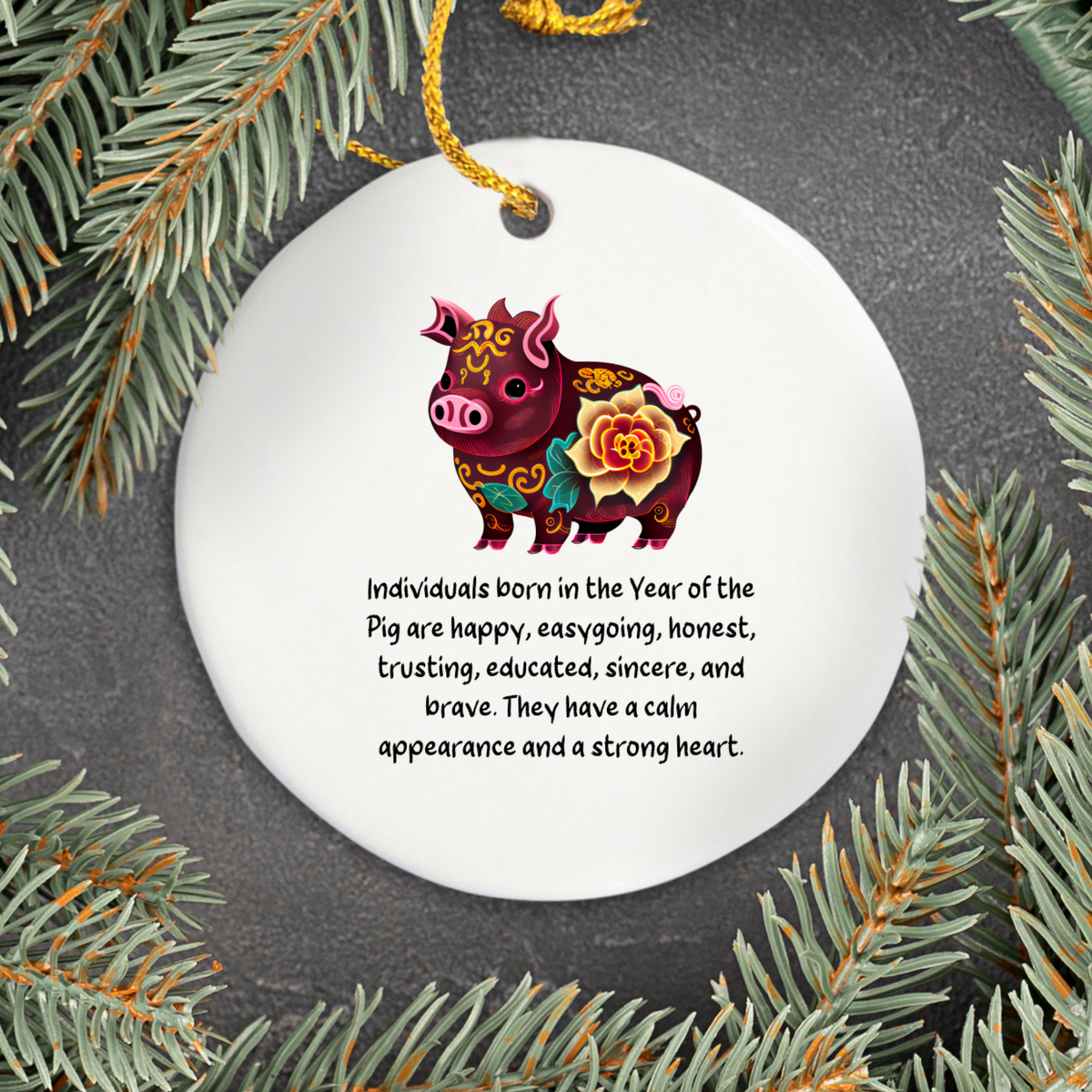 Chinese Zodiac Pig Ornament – Year of the Pig Horoscope Gift for Lunar New Year
