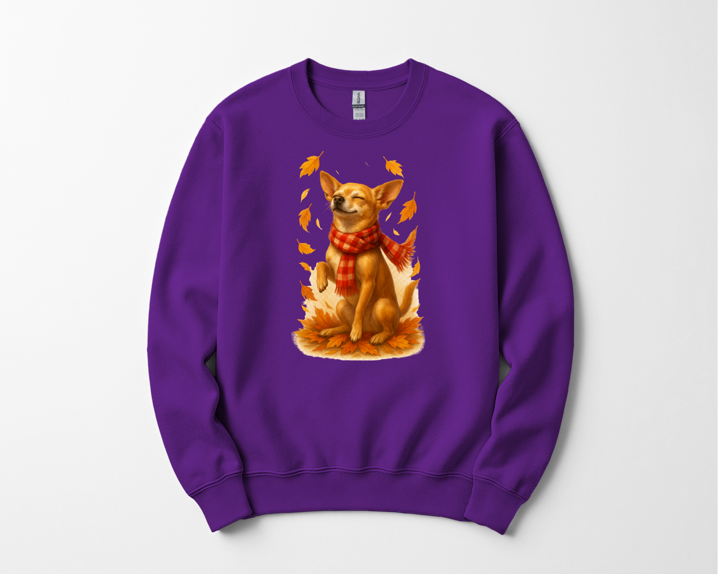 Chihuahua in Autumn Leaves T-shirt, Fall Dog Sweatshirt, Pet Lover Gift, Cozy Canine Apparel, Chihuahua in Scarf, Dog Mom Present